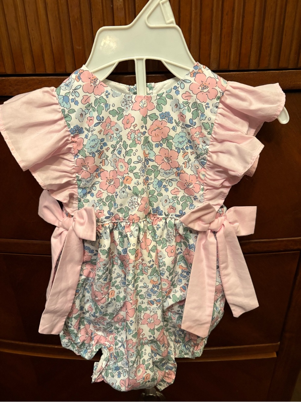 Cecil and Lou Pink Floral Tie-Side Baby One-Piece Romper